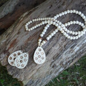 Wood Bead Opera Necklace with Matching Earrings