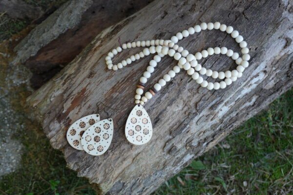 Wood Bead Opera Necklace with Matching Earrings