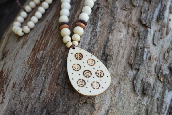Wood Bead Opera Necklace with Matching Earrings - Image 2