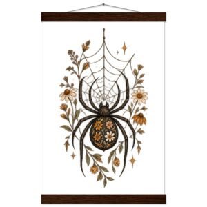 Fall Flower Spider Premium Poster - Semi-Glossy Paper Poster with Hanger 11x17 in